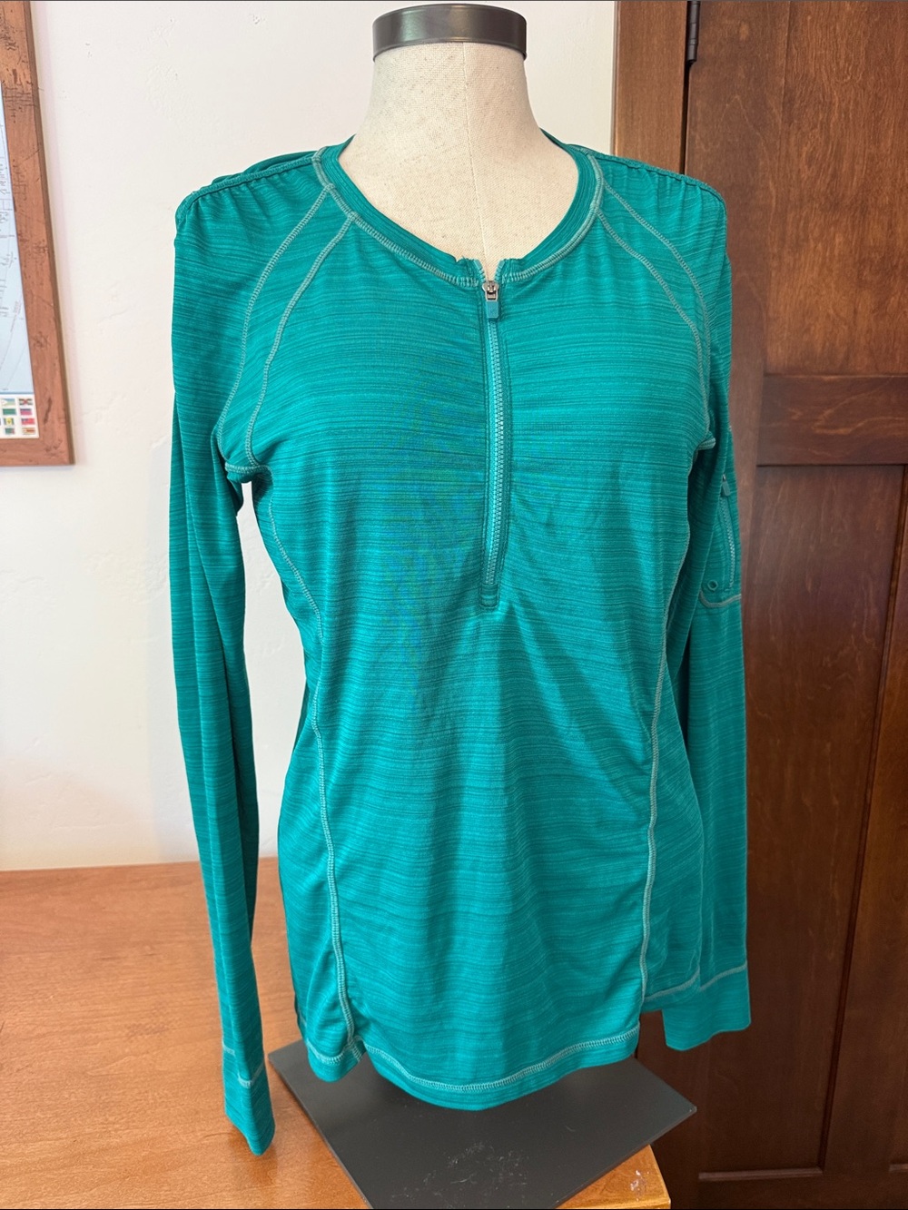 Teal Long-Sleeve Swim Coverup with Half Zip